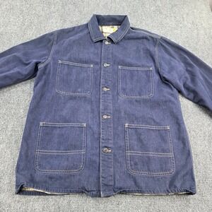 Vintage Golden Horse Men Denim Chore Coat Plaid Lined Workwear Jacket Blue